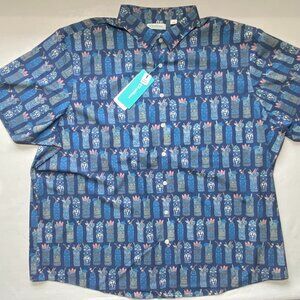NEW 4XB Big Mens R&Y Caribbean Short Sleeve Button Front Shirt Polyester Tiki